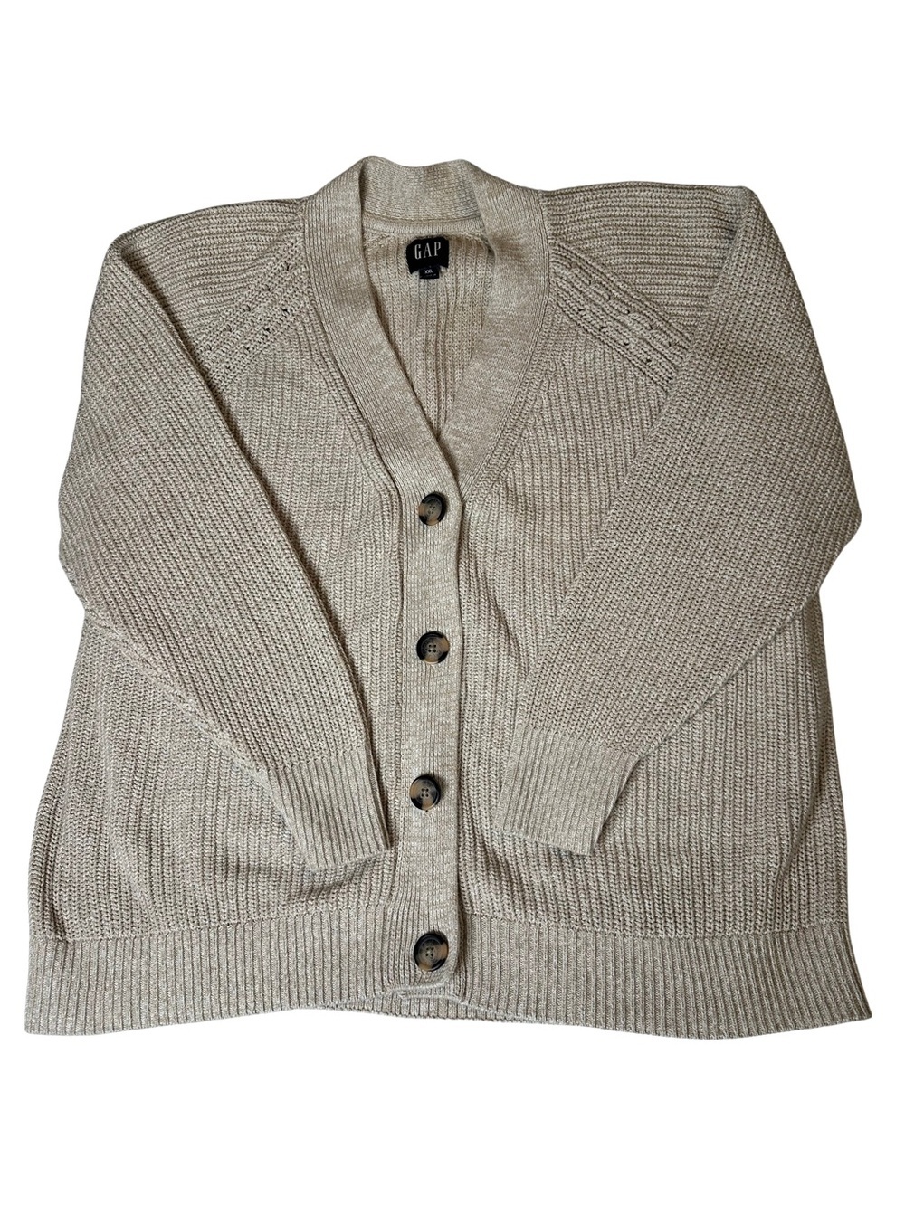 GAP Women's Fisherman Oatmeal Chunky Cotton Button-Up Knit Cardigan Sweater XXL